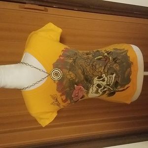 ONE STEP UP ORANGE SKULL TSHIRT